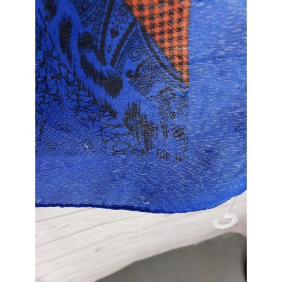 Boho blue zigzag multiple colored paisley print made in Italy scarf‎ wrap - Picture 6 of 12